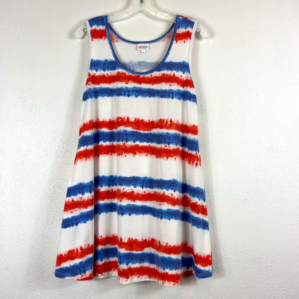 LULAROE PERFECT TANK SIZE MED RED WHITE BLUE TIE DYED STRIPES